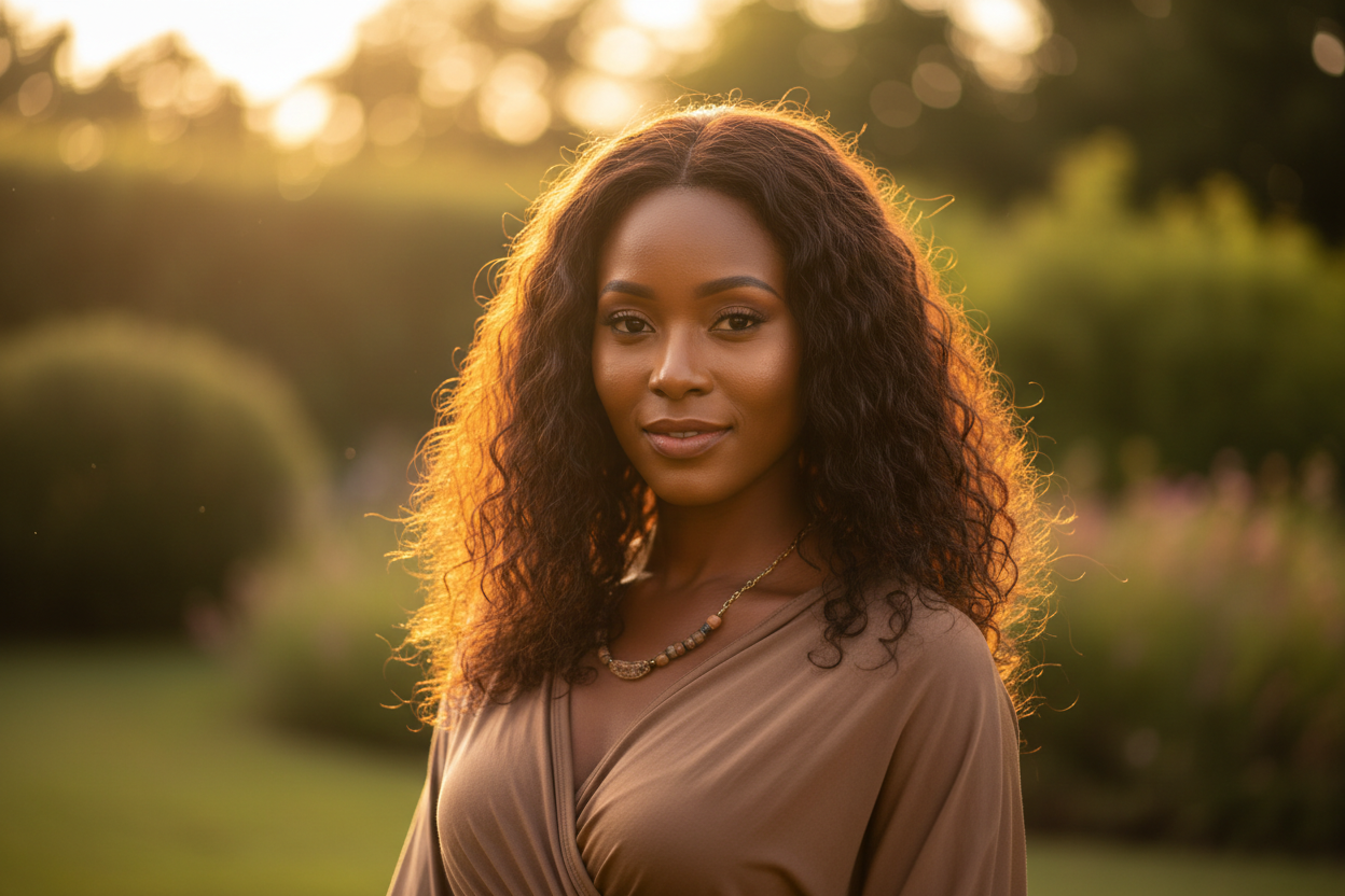 african woman with weave on