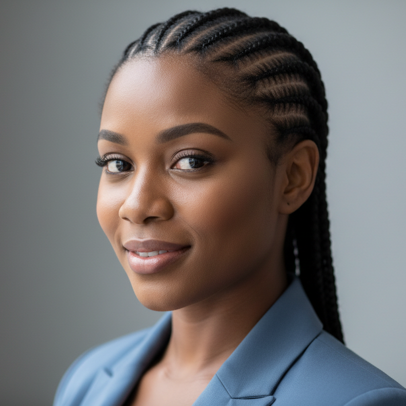 only headshot of african woman with cornrows